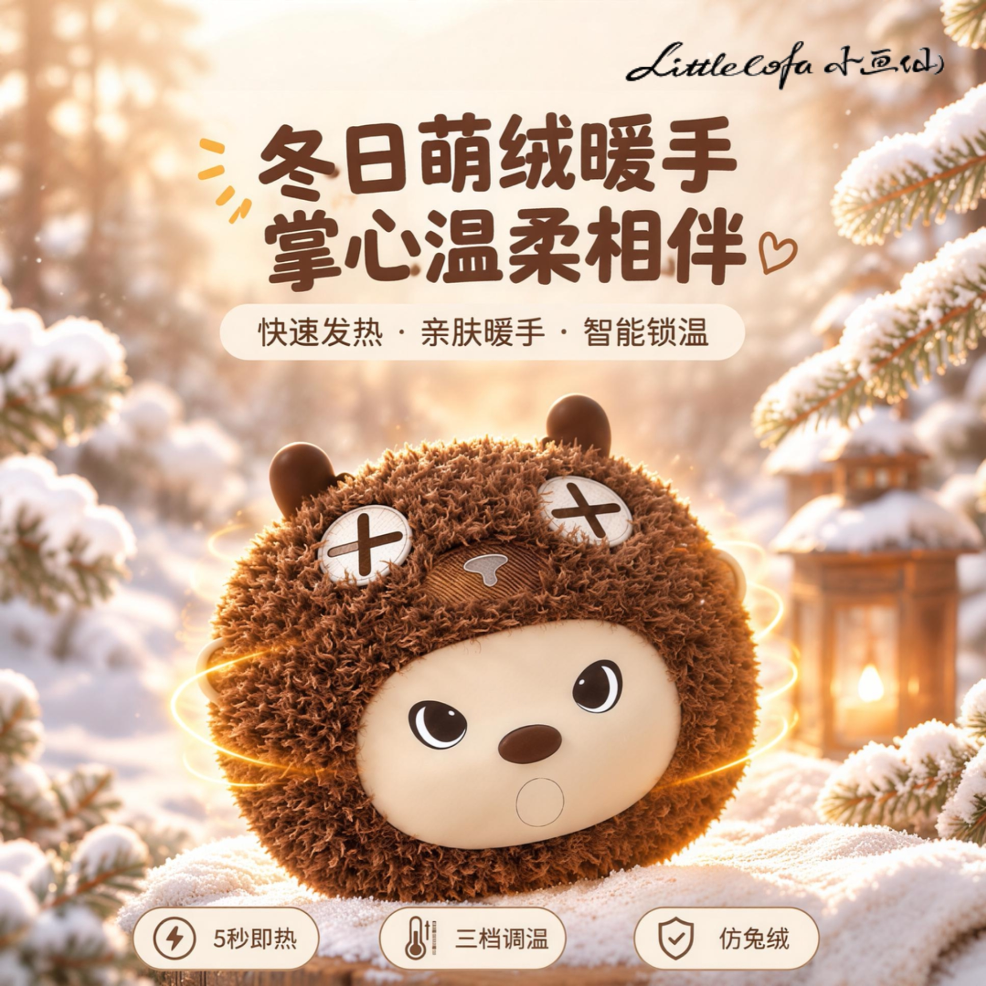 卡通小熊USB充电暖手宝锁温防爆
