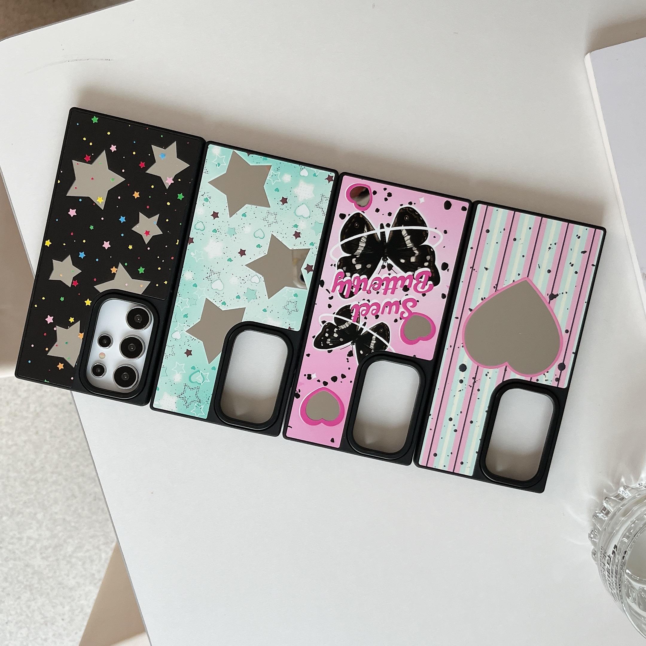 适用苹果15iPhone14plus16镜面13promax三星SamsungS24ultra星星爱心S25+23手机壳12防摔新款高级感保护套