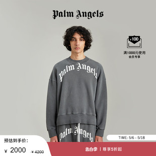 Palm Angels男女同款 限时折扣 灰色棉质弧形LOGO印花圆领卫衣