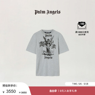 Palm 灰色仿旧磨边学院风印花T恤 Angels男女同款