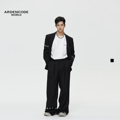ARDENCODE明星同款重工大宽松中腰松紧阔腿混纺西裤长裤P7版型