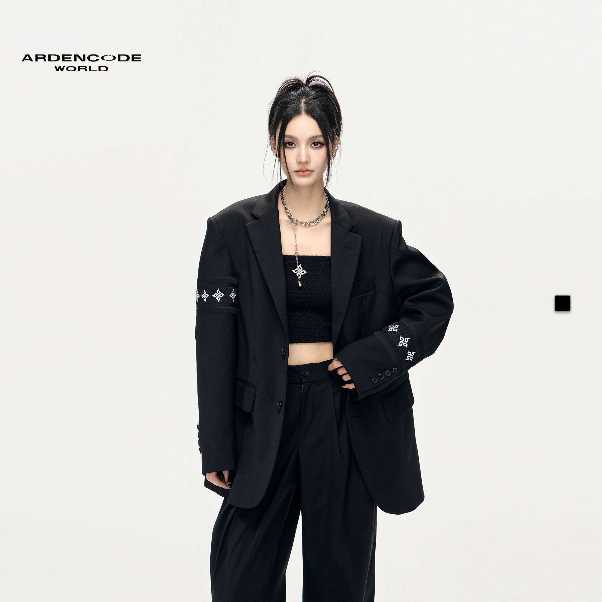 ARDENCODE明星同款男女刺绣宽肩大宽松混纺直筒西装外套X1版型