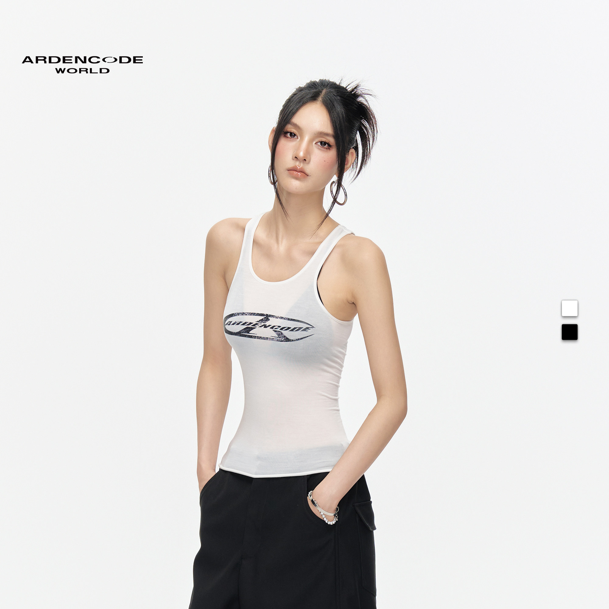 ARDENCODE女款 印花logo 性感轻薄修身弹力针织内搭打底 吊带背心