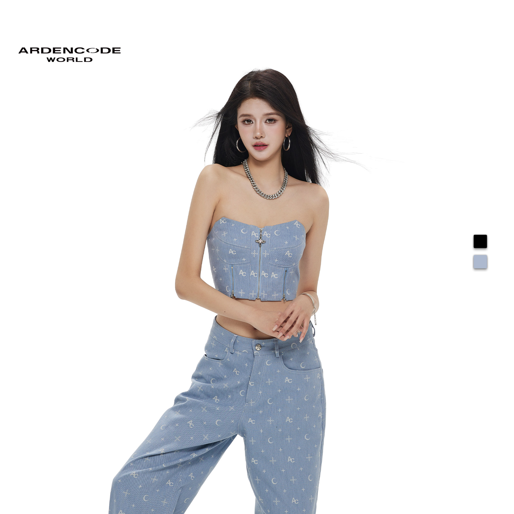 ARDENCODE 女款 设计感辣妹甜酷轻复古激光满印短款解构收腰抹胸