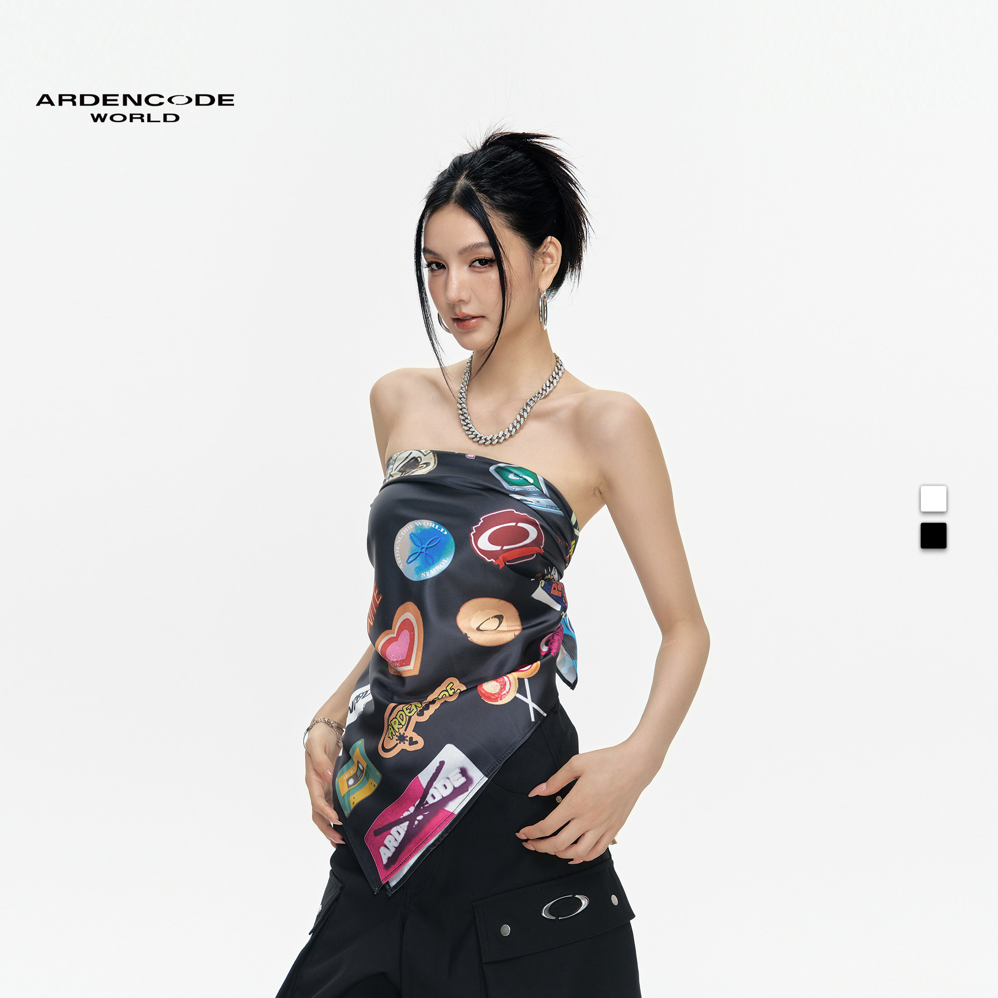 ARDENCODEWORLD男女无限 美式复古涂鸦印花 混纺绑带抹胸背心方巾