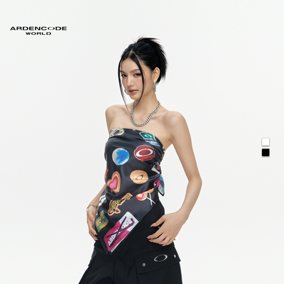 ARDENCODEWORLD男女无限 美式复古涂鸦印花 混纺绑带抹胸背心方巾