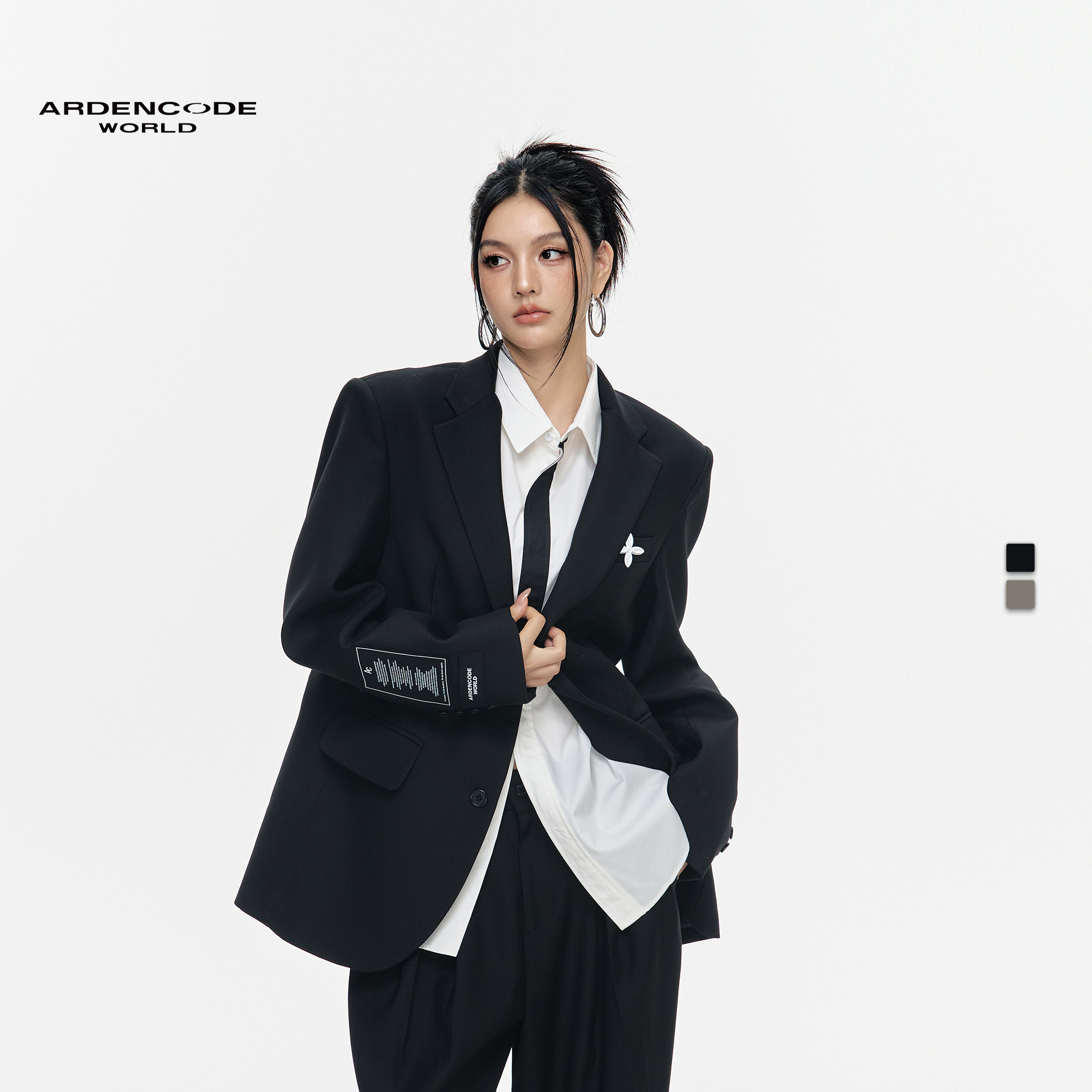 ARDENCODE男女基础款 贴布胸针宽肩大宽松混纺直筒西装外套X1版型