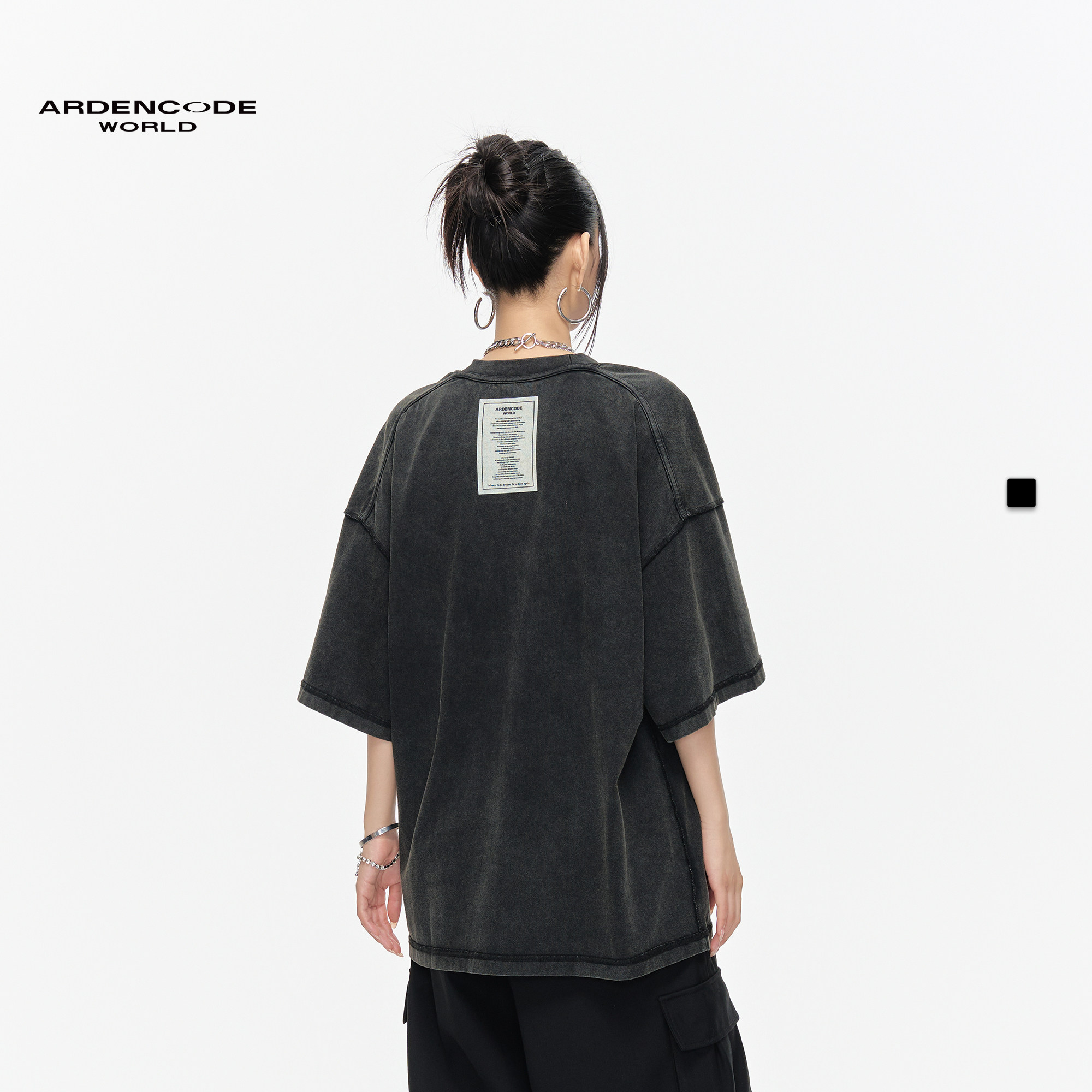 ARDENCODE洗水做旧贴布大宽松圆领280g纯棉针织男女短袖T恤T4版型