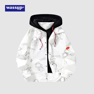 WASSUP ELSE官方飞行员夹克外套男女美式棒球服假两件官网旗舰店