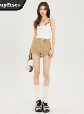 wassup else官方卡其色牛仔短裤女高腰显瘦新款辣妹紧身超短热裤
