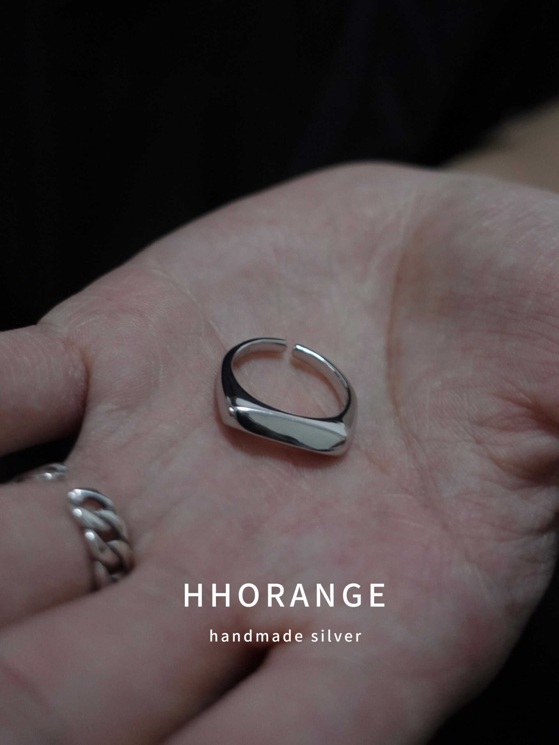 《盘古》hhorange原创s925纯银镜面简约百搭开口男生戒指