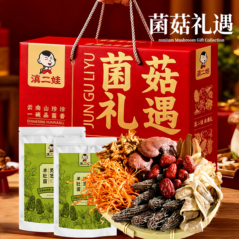 滇二娃羊肚灵芝菌菇山珍菌菇礼盒