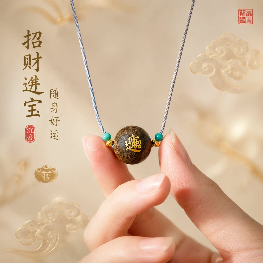 天然野芽庄沉香吊坠招财好运