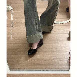 2025新款夏黑色圆头粗跟方扣高跟鞋女不累脚绝美气质法式百搭单鞋