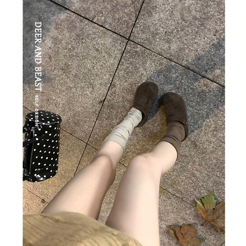 厚底加绒增高勃肯半拖女秋冬