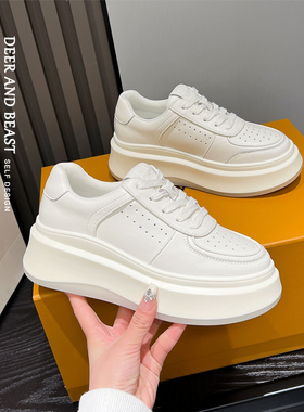 厚底小白鞋女鞋2025新款春秋款松糕鞋内增高秋冬白色板鞋百搭真皮