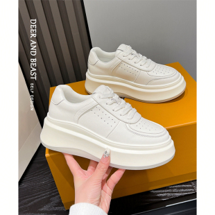 女鞋 内增高秋冬白色板鞋 2025新款 松糕鞋 百搭真皮 春秋款 厚底小白鞋