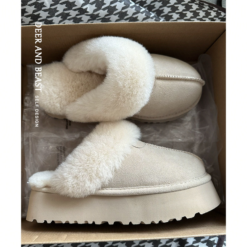 毛毛拖鞋女厚底外穿羊皮毛一体包头雪地靴半拖一脚蹬懒人棉鞋冬季,女鞋,毛毛鞋,淘宝优惠券,粉丝福利购,淘宝优惠卷