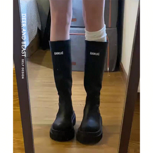 不过膝长靴女厚底高筒靴百搭瘦瘦靴粗腿2025新款 春小个子弹力靴子