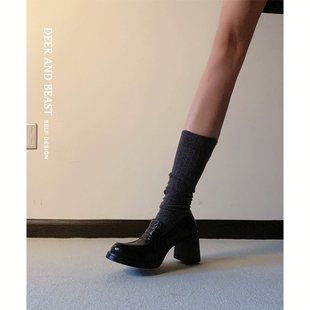 乐福鞋女款冬季2025新款真皮软底不累脚黑色法式赫本风高跟小皮鞋