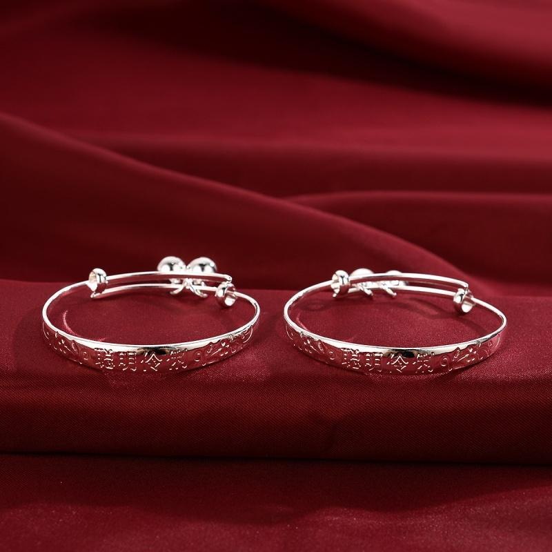 蝴蝶结女宝宝周岁礼漂亮婴儿镯子镀银手镯新生镯子满月手链礼物