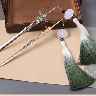 暗器步摇仙女长剑仙剑中剑挽发古装电泳发簪宝器簪子盘子合金宝剑