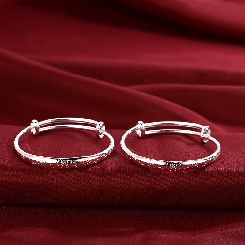 宝宝一对镀银手镯镀银婴儿童小孩满月男女银饰