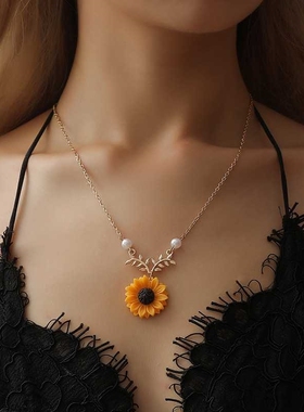 花朵韩之尚女童毛衣链项饰金色亮晶晶复古小孩宝石太阳花时尚百搭