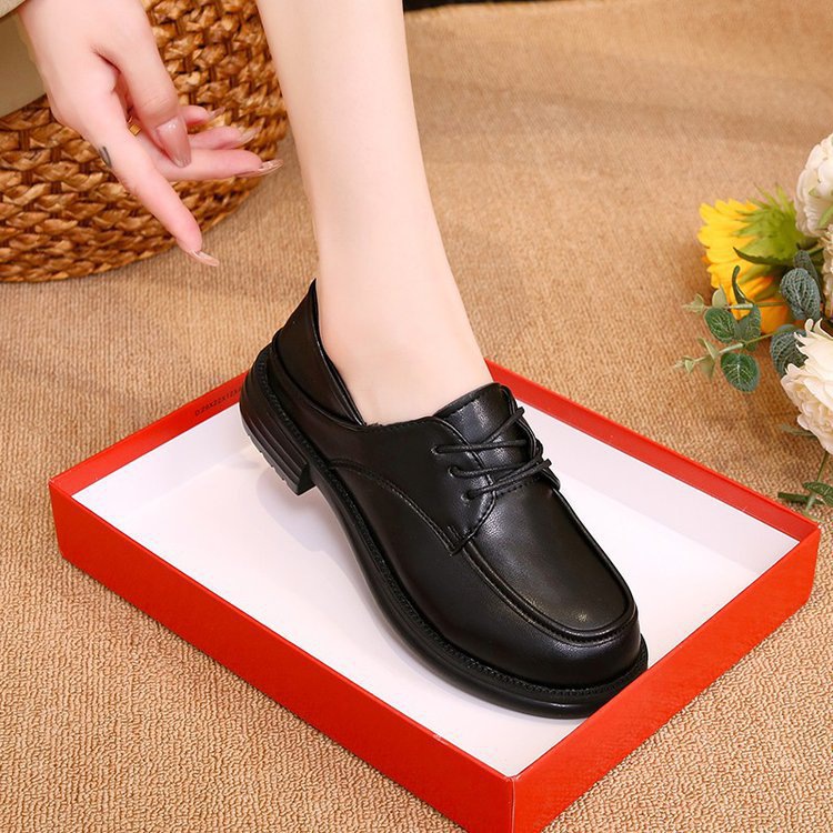 白色小皮鞋女款2025新款春秋温州真皮配裙子单鞋平底系带乐福鞋子