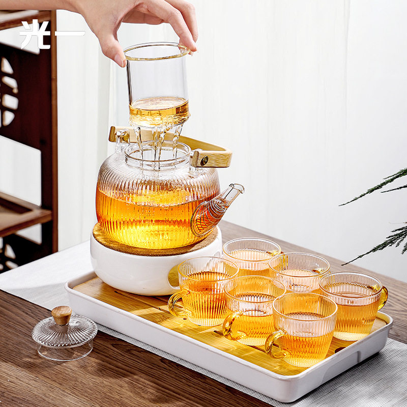 水果茶壶套装下午茶具家用耐热玻璃花茶壶温茶炉蜡烛加热陶瓷底座,餐饮具,茶壶,淘宝优惠券,粉丝福利购,淘宝优惠卷