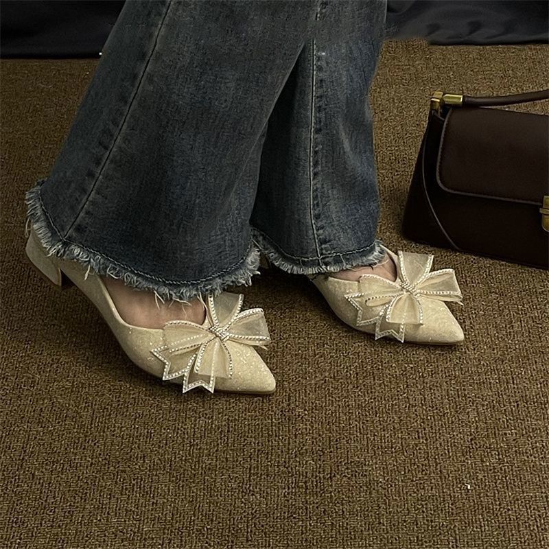 初心~绝美低跟高跟鞋女尖头浅口细跟气质单鞋婚鞋3公分小跟鞋