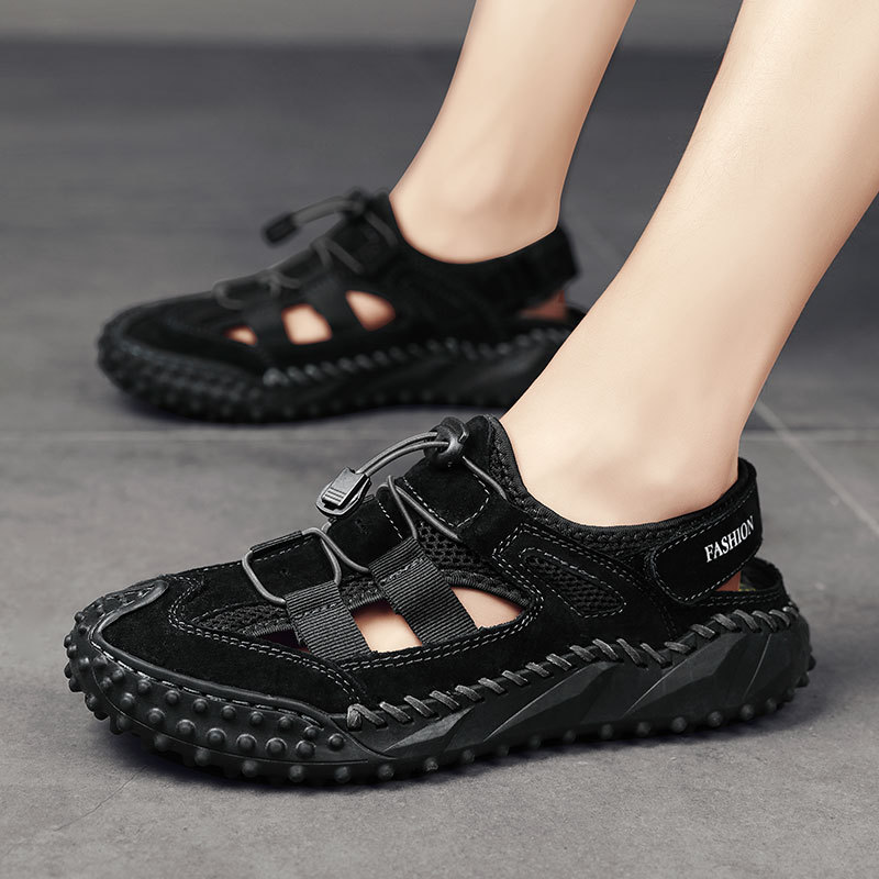 运动凉鞋男2024新款夏季真皮包头不漏脚趾大码4546爸爸父亲洞洞鞋