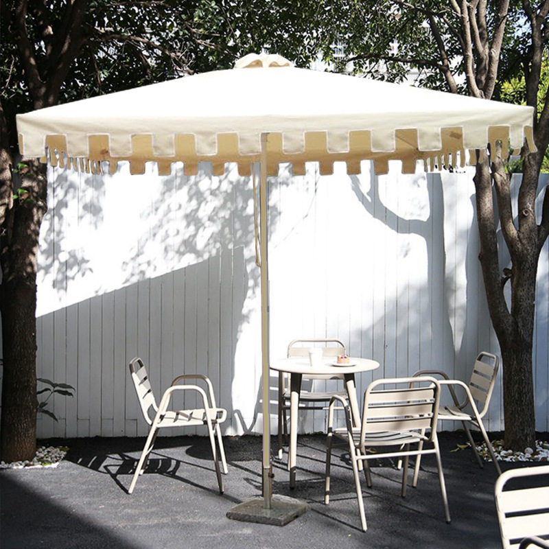 2米广告网红中柱遮阳伞户外摆摊带灯太阳伞庭院咖啡厅露营桌椅伞