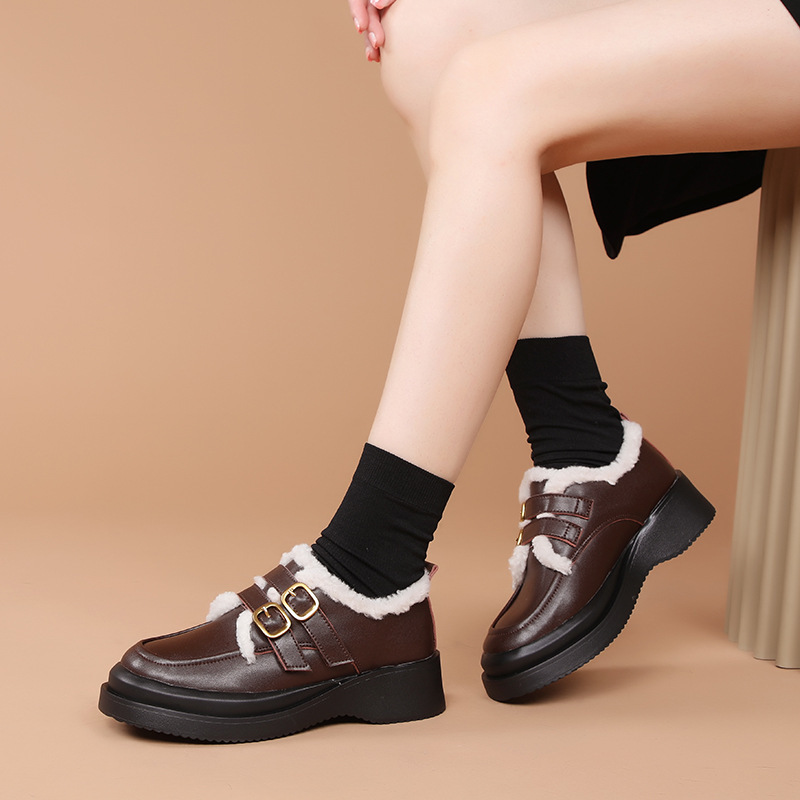 女童棉鞋2025新款冬季小女孩加绒防滑软底皮鞋公主鞋秋冬款乐福鞋