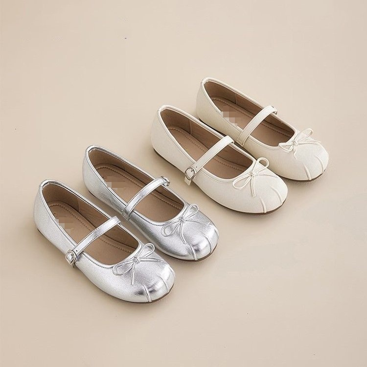 法式银色玛丽珍鞋女2025新款夏季配裙子平底蝴蝶结浅口芭蕾舞单鞋