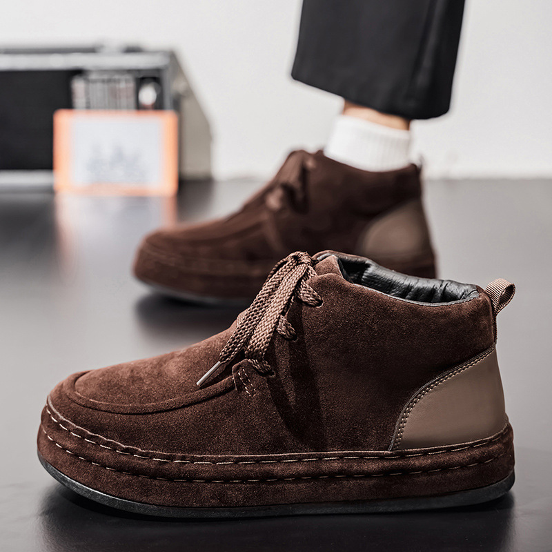 男鞋冬季加绒保暖二棉鞋男士翻毛皮鞋休闲运动黑色板鞋软底工作鞋