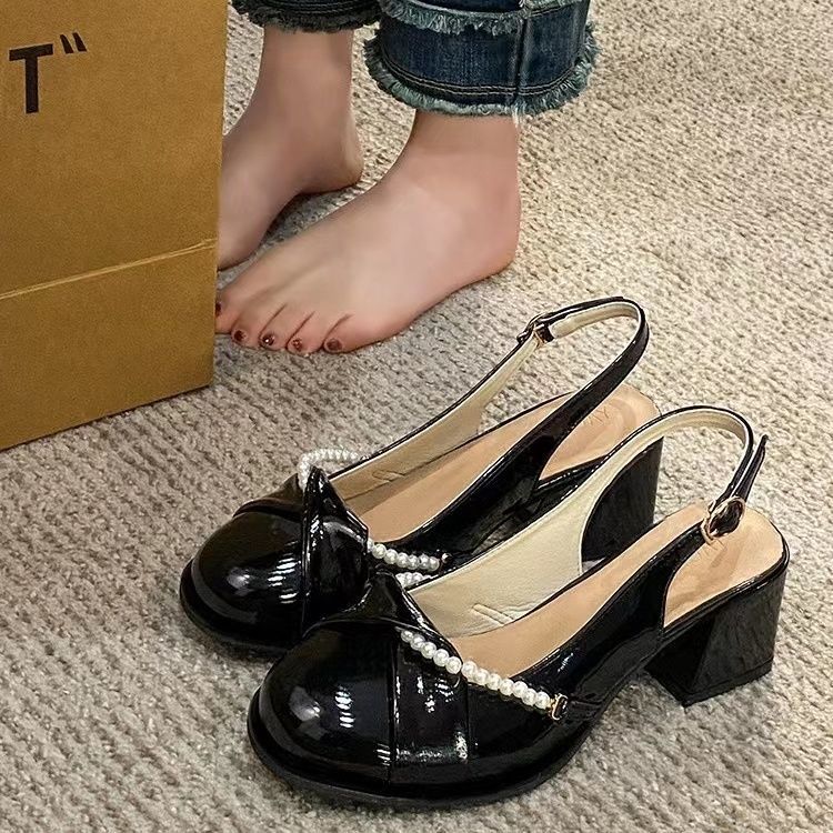 胖脚宽脚包头凉鞋女仙女风法式玛丽珍鞋粗跟高跟鞋女鞋大码41一43