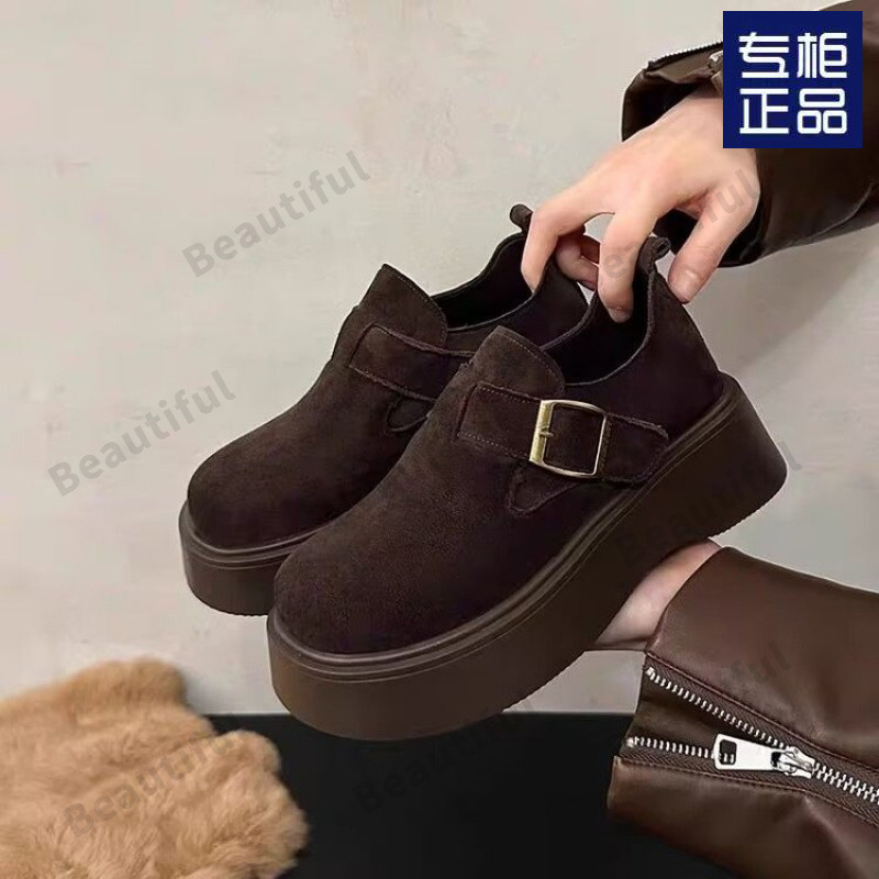 时尚爆款百搭勃肯鞋女2025春季新款厚底增高小个子乐福单鞋豆豆鞋