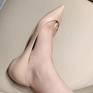 气质裸色内粗跟浅口通勤职业单鞋 法式 女 2024春夏款 优雅平底鞋