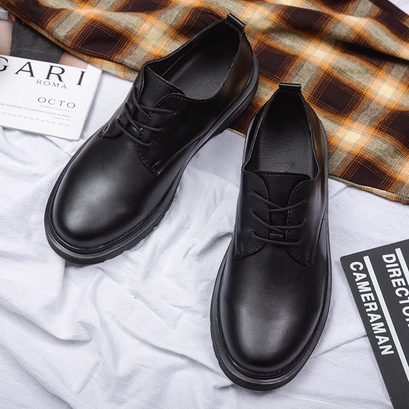 男鞋全黑色正装西服演出鞋青少年学生小皮鞋英伦简约百搭休闲潮鞋