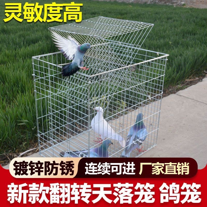 天落笼自动新款鸽子笼加密加粗镀锌升级版拼装旋转翻板笼鸽子神器