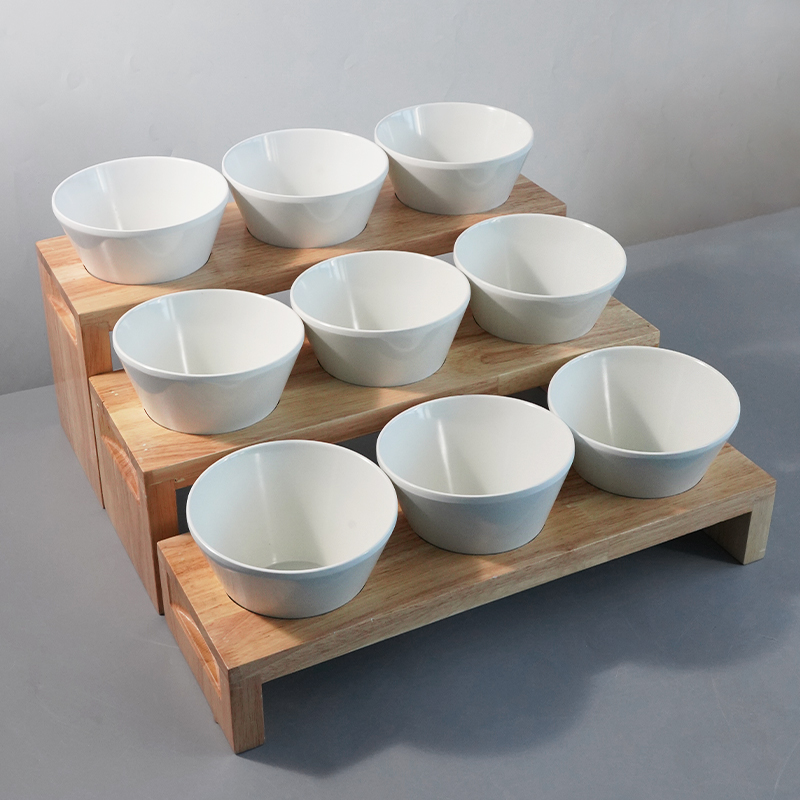 酒店商用实木多层展示架三层高中低配碗三孔酱料碗自助餐厅创意架