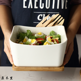 外贸陶瓷大方碗自助餐水果碗沙拉碗蔬菜盆可入微波炉耐热汤碗