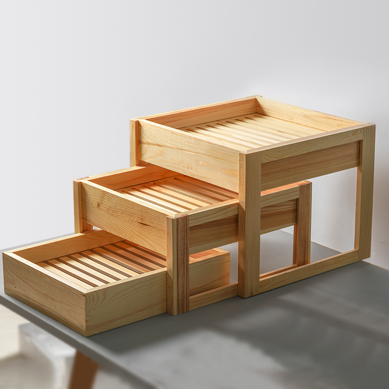 自助餐厅三层可叠搭木质面包点心架甜品明档叠高托盘商用展示架子