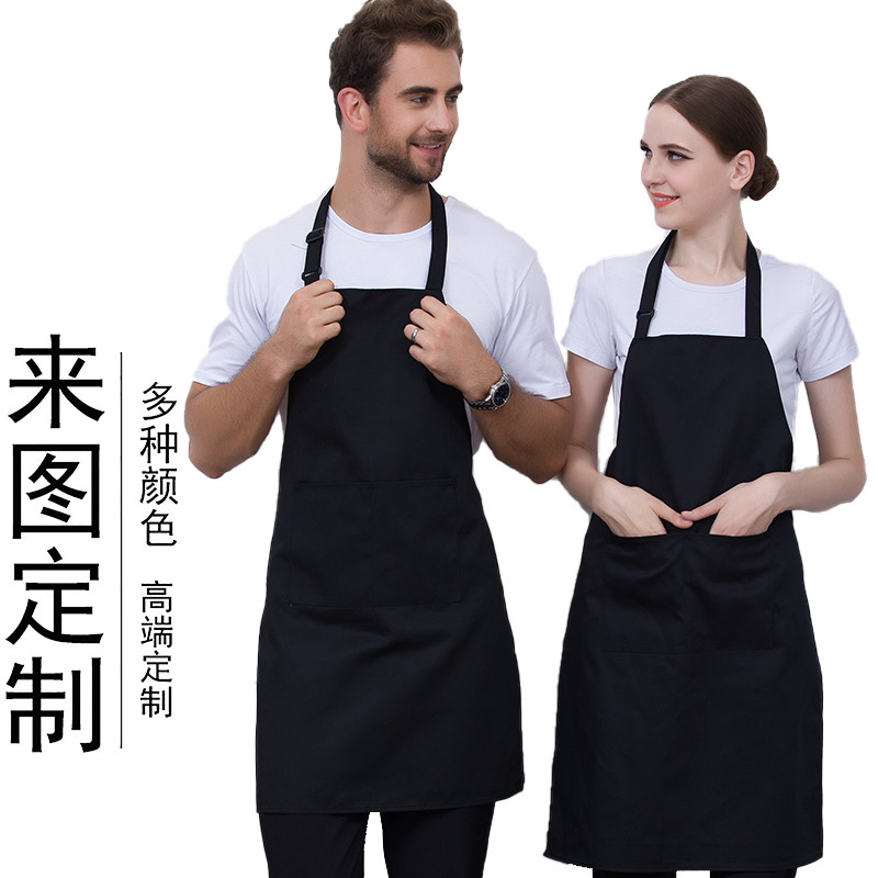 挂脖围裙黑色男厨师酒店餐厅饭店咖啡厅工作围裙服务员女厨房全身