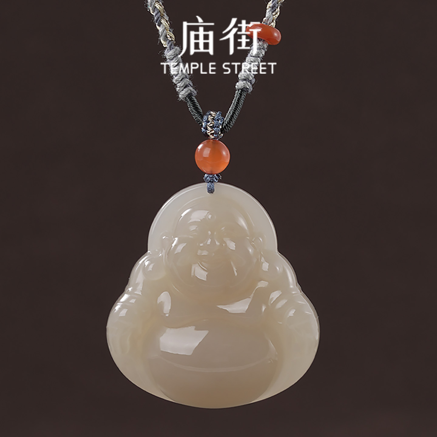 庙街和田玉藕粉佛公编绳吊坠-多样性发一