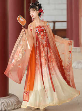 新款唐制重工刺绣诃子裙成人齐胸汉服女日常改良仙气套装春夏秋款