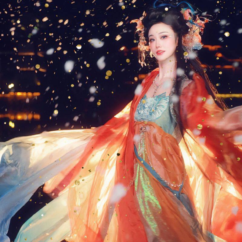 唐制齐胸刺绣汉服套装春夏仙气