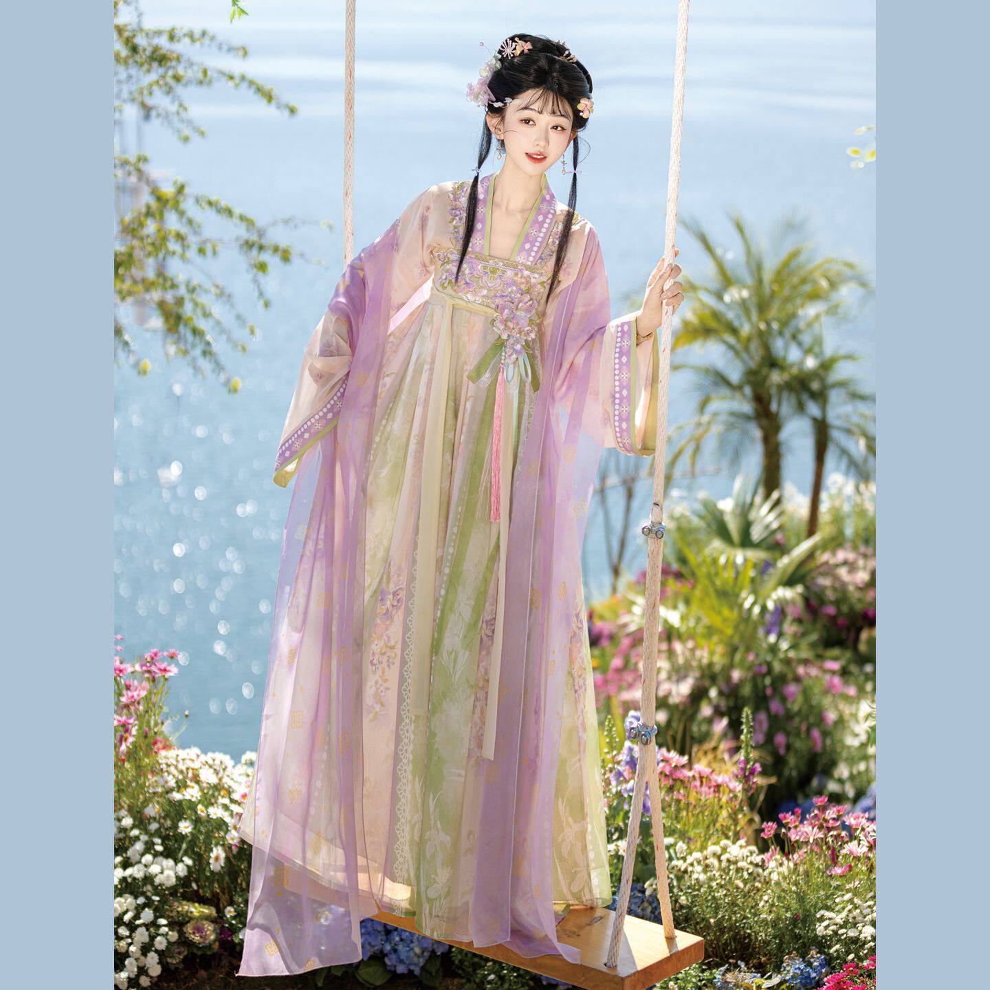 春夏紫藤唐制齐胸襦裙飘逸汉服