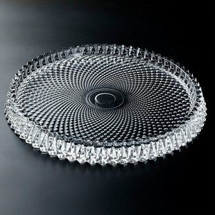 水晶切割玻璃水果盘厚重精致干糖果切盘圆形蛋糕点心托盘收纳茶盘